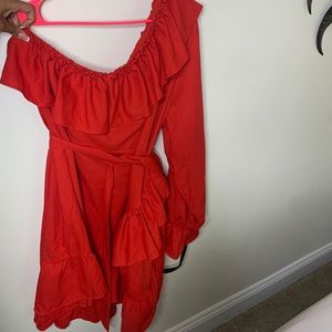 One Shoulder Ruffle Mini Dress